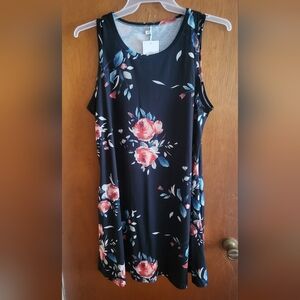 CAMISA Mini Dress Women's Navy Floral Scoop Neck Size XL CRUISE WEAR